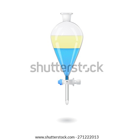 Liquid extraction with organic solvent in separating funnel, 3d illustration, isolated on white, vector, eps 10