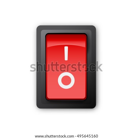 Red pc electric switch, off position, 3d realistic vector object, illustration of electrical equipment on white background, eps 10