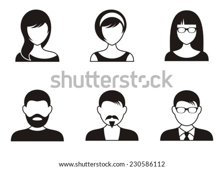 Men and women black icons on white background