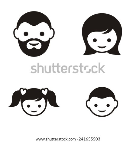 Set of four black family member face icons
