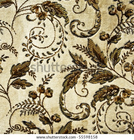 CREAM, BROWN, GREEN, BLUE FLORAL UPHOLSTERY FABRIC-1 7/8 YD [53110