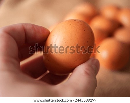 Similar – Image, Stock Photo Brown eggs and baking ingredients on a kitchen table. Rustic style.