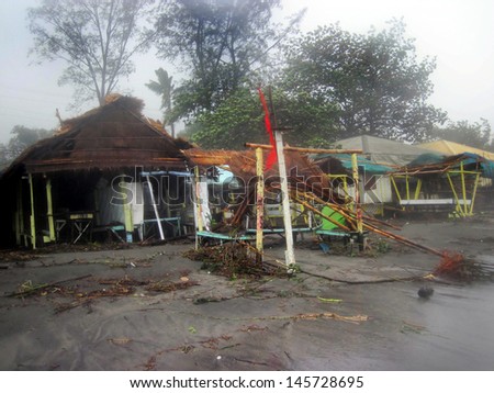 Village homes and property along Subic Bay Beach, Philippine Islands, destroyed by Typhoon Pedrig.