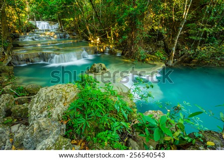 Limestone waterfall in tropical forests ,Thailand