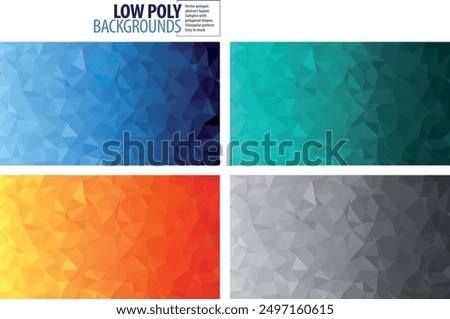 Low poly backgrounds. Vector polygon abstract layout. Color samples with polygonal shapes. Triangular pattern 