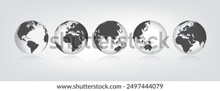 Earth map 3D globe. All continents. Europe, Asia, Africa, America, Australia