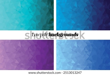 Low poly backgrounds. Vector polygon abstract layout. Color samples with polygonal shapes. Triangular pattern 