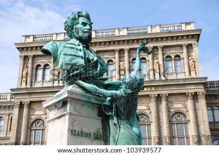 statue of Gabor Szarvas, the linguist, was the first to fight for the Hungarian language culture, Budapest