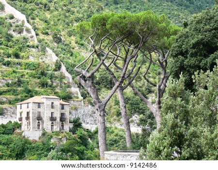 rural mediterranean villa on the road in the picturesque hilly landscape of the coast of Amalfi