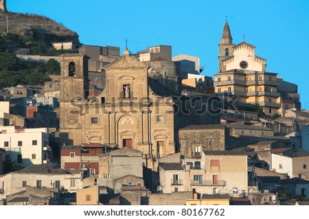 churches on the hill on which stands the village of Agira in Sicily