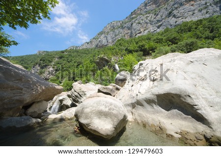 Canyon Erzen River down the path that leads to the Pellumbas Cave also known as the Black Cave - Albania