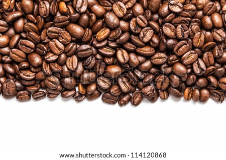 stripe of coffee beans isolated on white