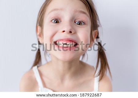 Close Up Portrait Of Preschooler Girl With Open Mouth Without Milk ...