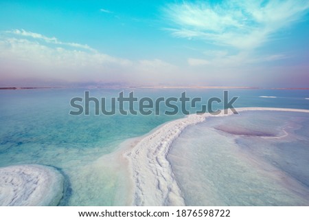 Texture of Dead Sea. Seascape, unique sea. Salty sea shore. Israel
