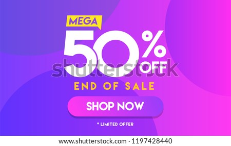 50 percent Mega Discount sale Colorful minimal gradient blue pink vector illustration banner
