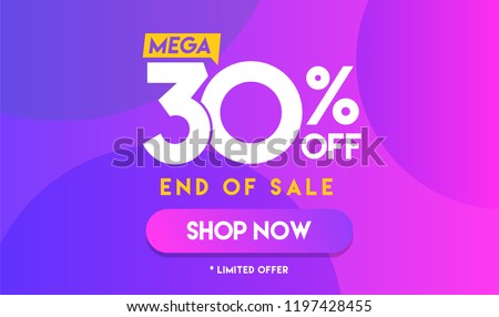 30 percent Mega Discount sale Colorful minimal gradient blue pink vector illustration banner