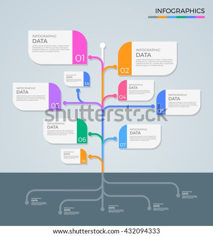 Business Infographics tree branch style Vector illustration. Graphics can be used for workflow layout, banner, diagram, number options, step up options, web design.