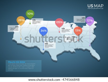 US Map Infographics design vector template illustration. Template for diagram, graph, presentation and chart. Colorful Infographic template.