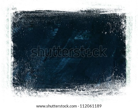 Blue hand painted canvas background with grungy border
