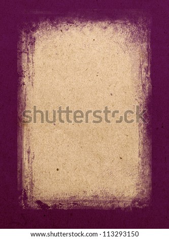 Purple hand-painted brush stroke frame background over old vintage paper