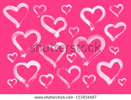 Pink hand painted hearts background