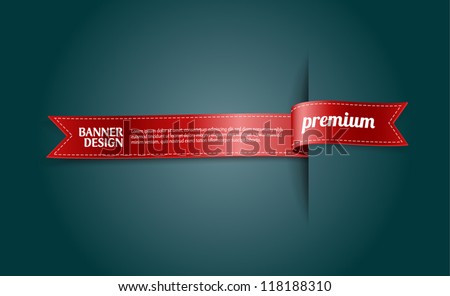 Red vector silky ribbon banner / tag "Premium"