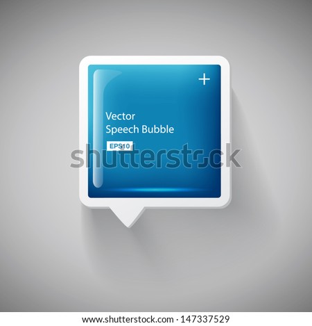 Vector 3d blue square plastic glossy speech bubble