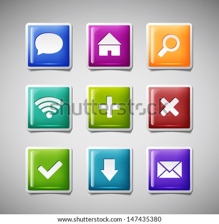 Vector colorful square soft plastic glossy icons collection