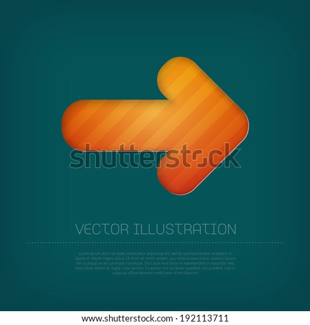Modern vector orange arrow icon with bright colorful striped background. Cut out style with inner shadow.