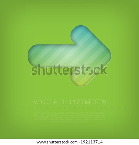 Modern vector arrow icon with bright colorful striped background. Cut out style with inner shadow.
