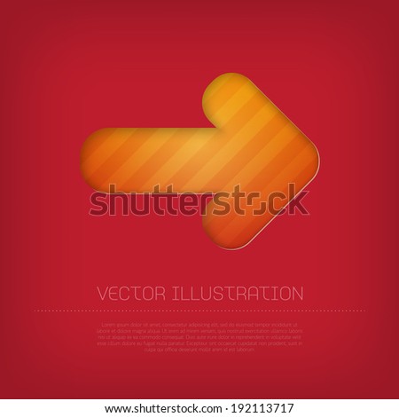 Modern vector orange arrow icon with bright colorful striped background. Cut out style with inner shadow.