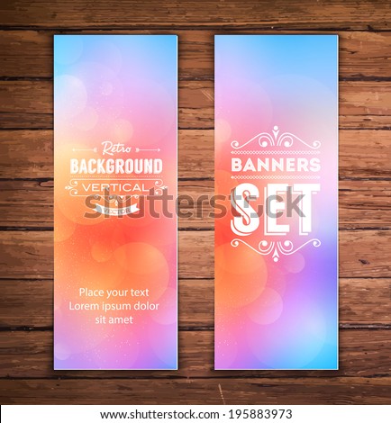 Vector vertical banners with bright and colorful blurry glittering bokeh background