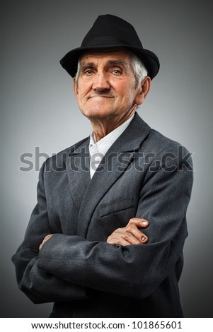 Studio Portrait Of A Smiling Old Man With Hat Stock Photo 101865601 ...