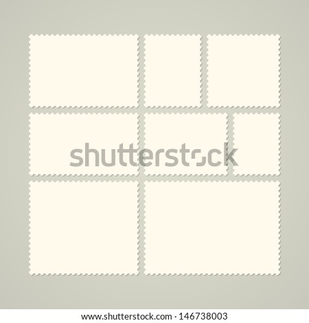 Eight blank postage stamps, vector templates with place for your images and text Foto d'archivio © 