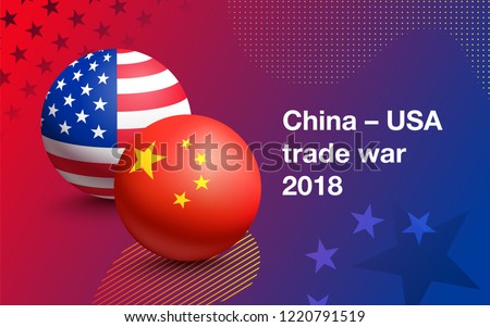 Flags of United States of America and China in the form of a ball. Concept of trade war between China and USA. Vector illustration