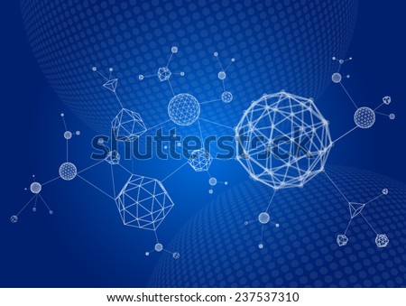 Abstract 3d wire frame molecules. Scientific atomic shapes in cyberspace.