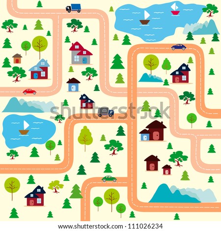 Cartoon Illustration Of A Map Of The City - 111026234 : Shutterstock