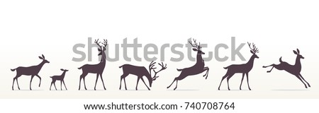 Silhouette of beautiful stylized cartoon deers on white background. Vector illustration