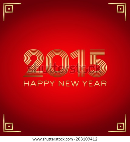 2015 Golden And Red Happy New Year Greeting Card.Good Luck Style. Vector Design - 203109412