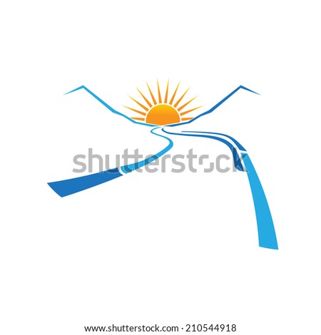 Valley Road and Sun verizon image. Concept of sunset or sunrise.  Vector design