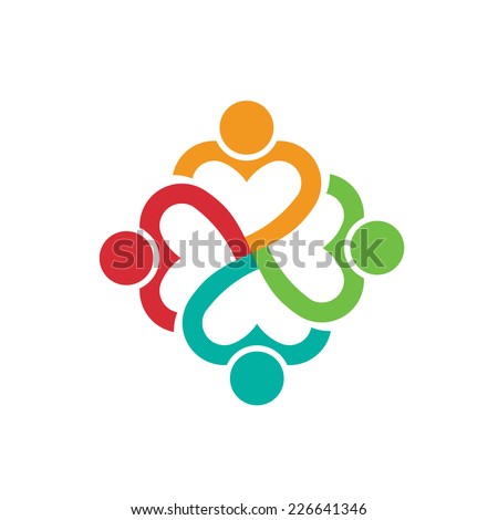 People logo heart 4 persons.Concept of love.Vector icon