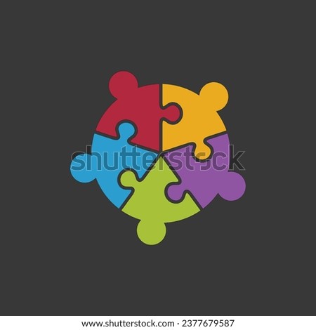 Unity in Diversity: Five Abstract People Forming a Harmonious Jigsaw Circle