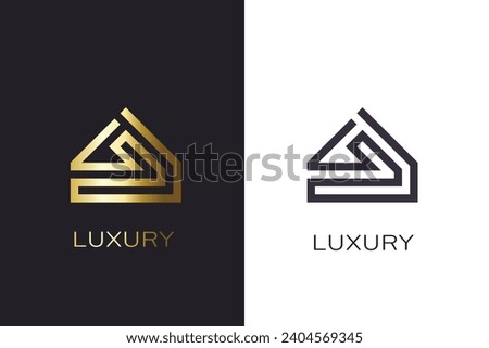 Modern Luxury Real Estate Logo - A Sleek, Geometric House Outline in Gold and Monochrome Variants, Conveying Elegance and Exclusivity