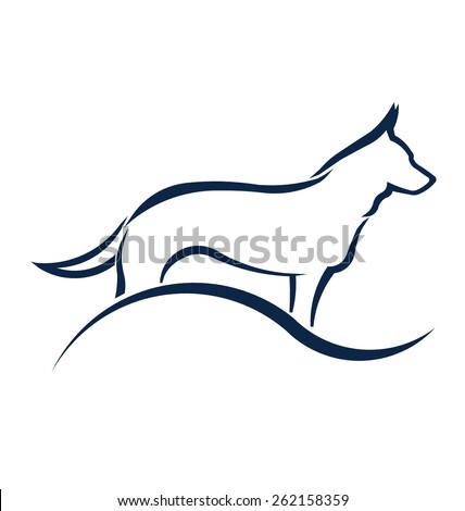 Dog logo with wave. Advertisement for Animal rescue, veterinary, kennel club