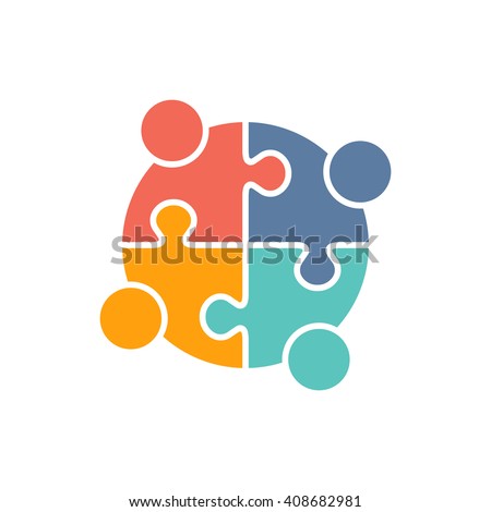 Teamwork People puzzle pieces. Vector graphic design illustration