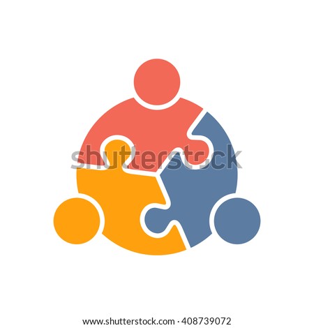 Teamwork People puzzle three pieces. Vector graphic design illustration