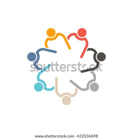 Teamwork 7 circle interlaced.Concept group of connected people , helping each other.Vector icon