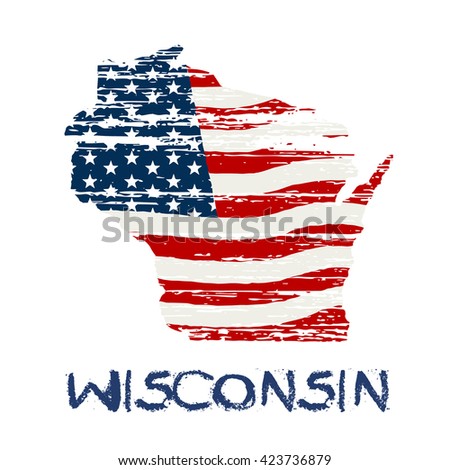 American flag in wisconsin map. Vector grunge style