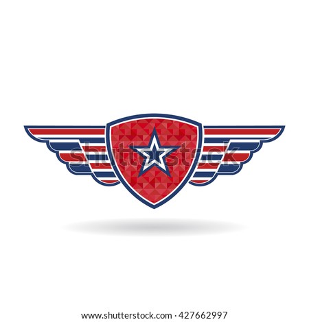 Star shield with wings logo. Vector graphic design