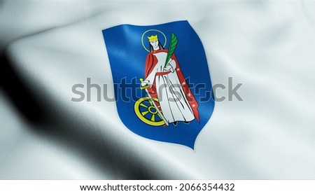 3D Illustration of a waving Poland city flag of Nowy Targ Imagine de stoc © 